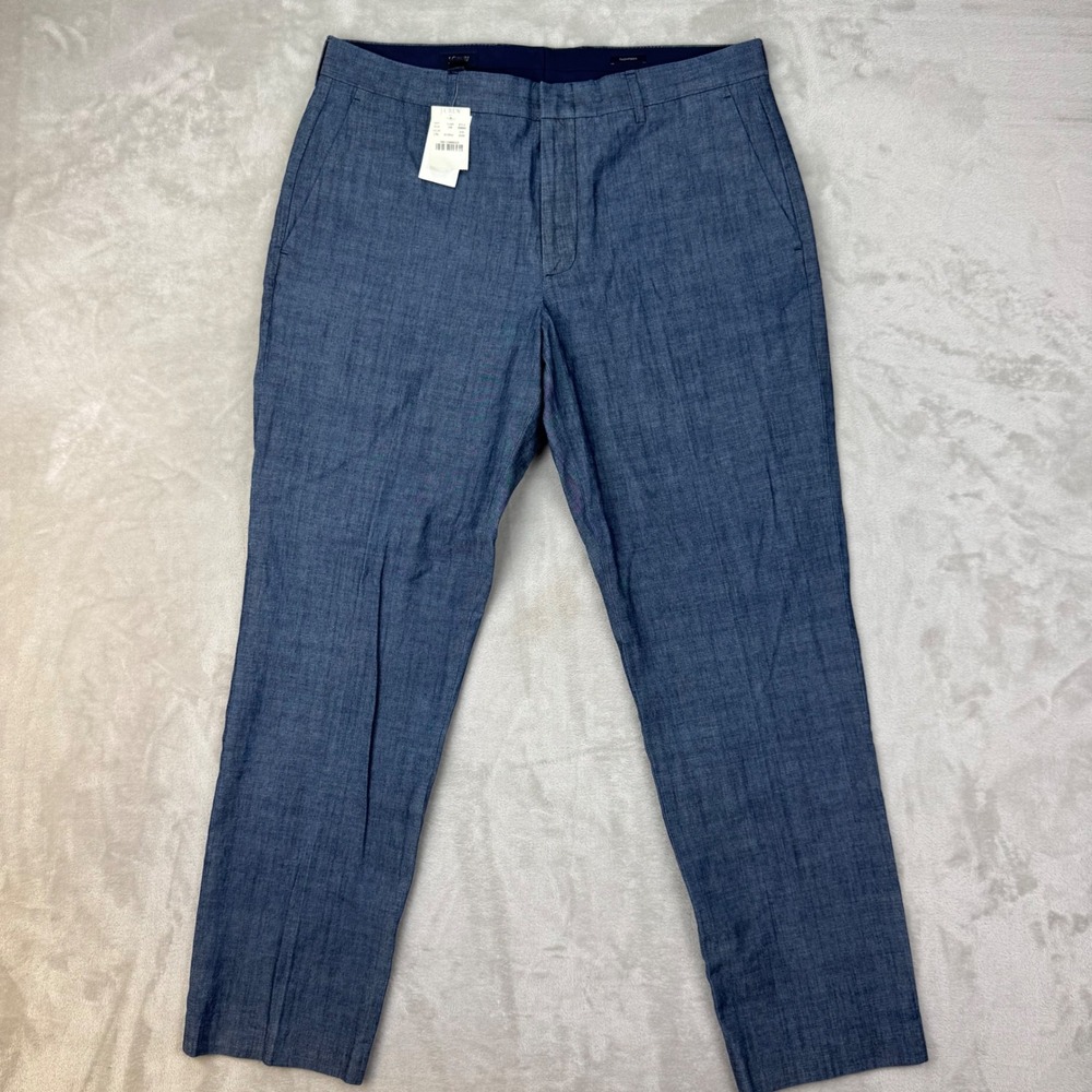 J.CREW Factory Thompson Slim Dress Pants Mens 34x30 Blue Chambray Cotton NWT
